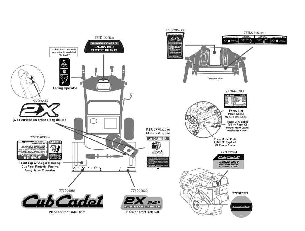 Label Map Diagram and Parts List for 2X24-INCH (31AM5BTR756)(2017) Cub Cadet Snow Blower